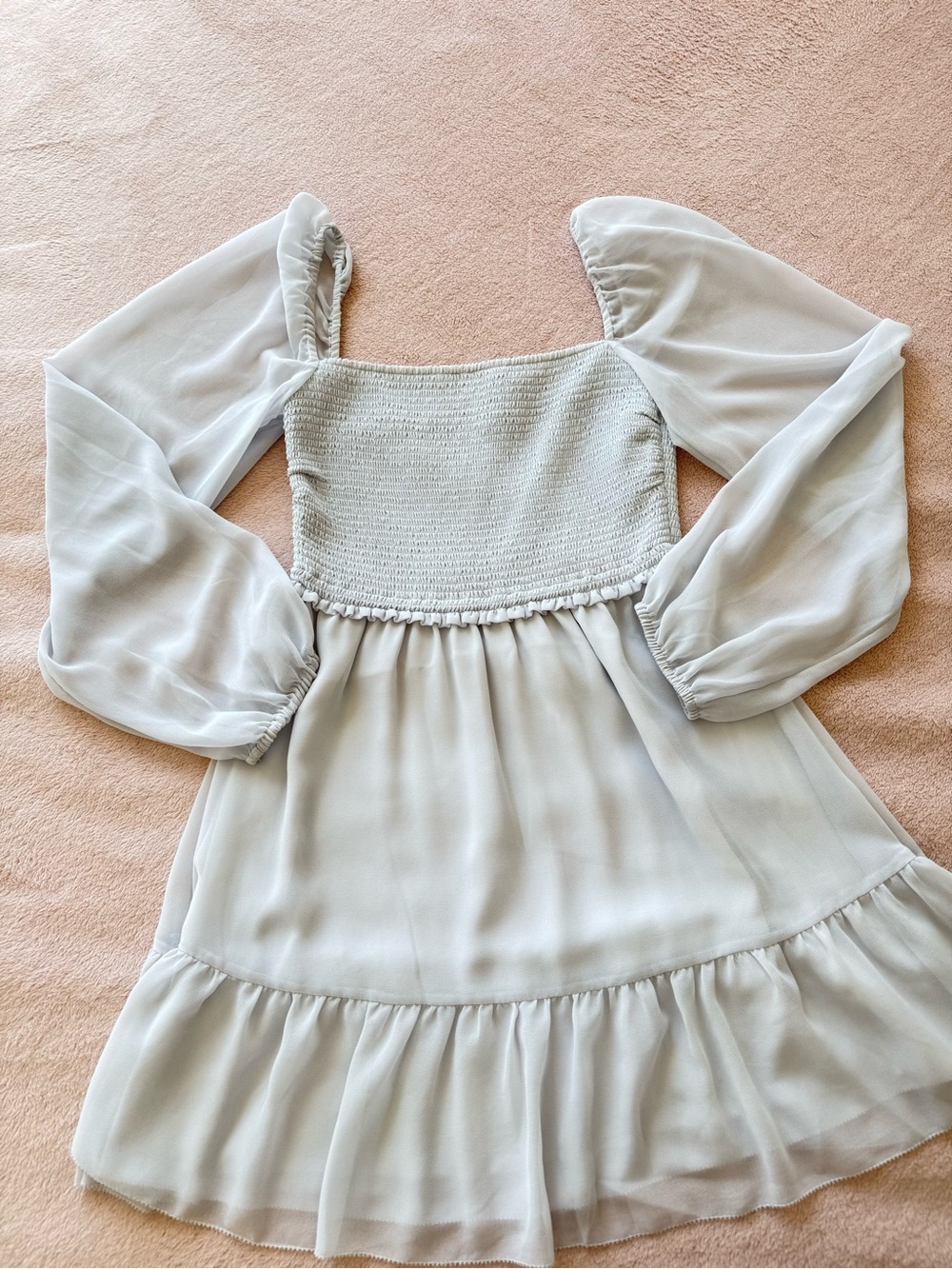 Wilfred Light Gray Smocked Bodice Chiffon Mini Dress